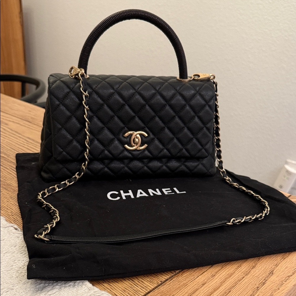 Chanel Black Quilted Shoulder Bag with Gold Accents